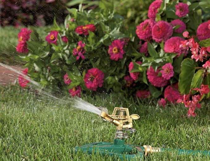 Rocky Mountain Goods Pulsating Impact Sprinkler with Metal Base - Up to 60’ Diameter Long Distance Spray for Large Yard/Garden/Large Areas - Adjustable Impact Sprinkler Head