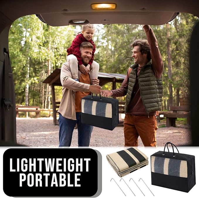 OLANLY Outdoor Rug 6x9 ft Waterproof, Reversible Outdoor Plastic Straw Rug, RV Mat, Indoor Outdoor Carpet Clearance for Patio, Camping, Balcony, Deck, Backyard, Black & Beige