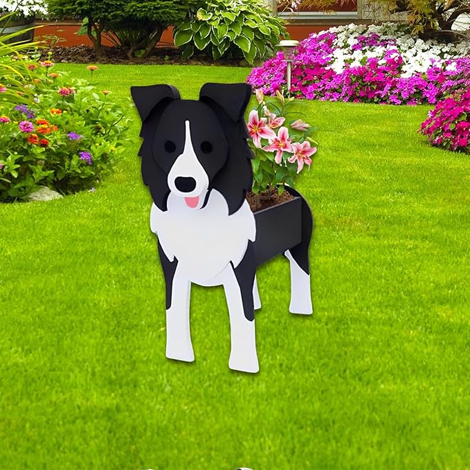 Border Collie Dog Planter Plant Pots,Cute Garden Dog Flower Planter,Dog Planters Birthday Gifts for Women,Office,Indoor/Outdoor Decor(9.45 * 5.94 * 13.39in)