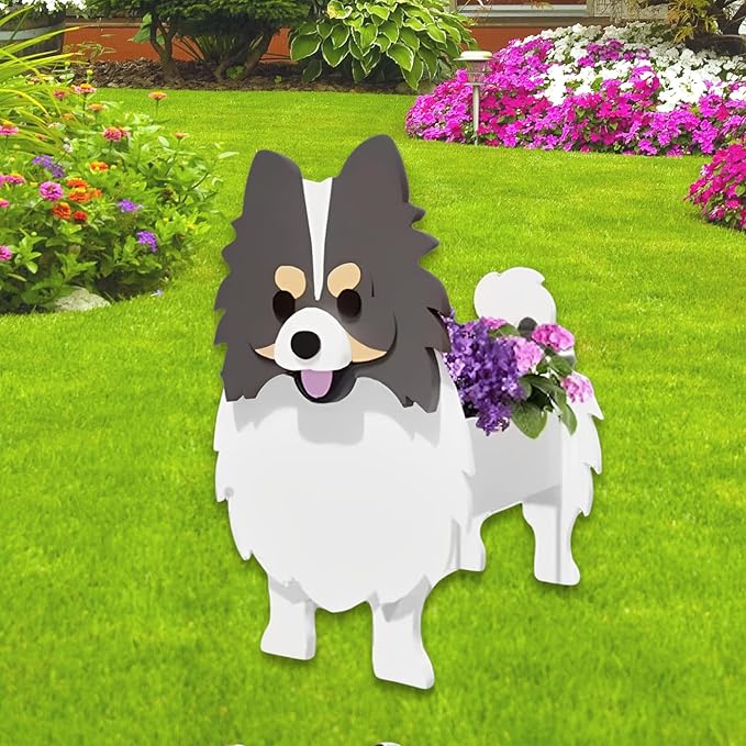 Grey and White Pomeranian Dog Planter Plant Pots,Cute Garden Dog Flower Planter,Dog Planters Birthday Gifts for Women,Office,Indoor/Outdoor Decor(9.45 * 6.65 * 12.13in)