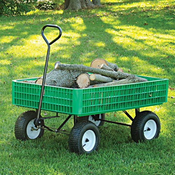 A.M. Leonard Green Utility Wagon with Flat-Free Tires - 30 x 46 x 7.5 Inch Tray