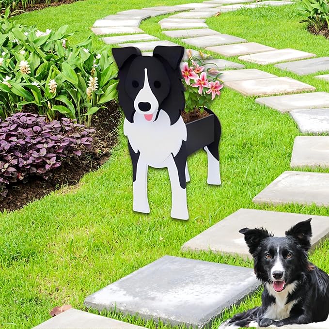 Border Collie Dog Planter Plant Pots,Cute Garden Dog Flower Planter,Dog Planters Birthday Gifts for Women,Office,Indoor/Outdoor Decor(9.45 * 5.94 * 13.39in)