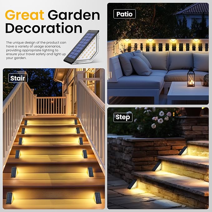 SOLPEX Solar Step Lights Outdoor,Solar Deck Lights for Outside,Two-Sided Stair Lights with 33 LEDs,Waterproof IP65 for Garden,Fence,Deck,Steps,Stair,Porch(10 Pack,Warm White)
