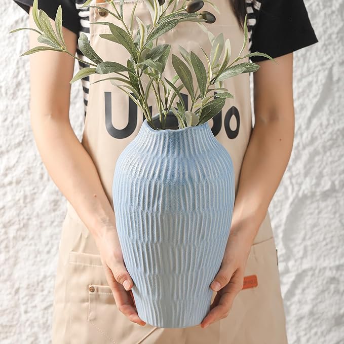 Ceramic Vase for Home Decor,11.6 Inch Flower Vases,Decorative Blue Vase for Pampas Grass,Modern Art Texture Vases for Home Entryway Living Room Dining Table Farmhouse Office Decor-Mat Blue