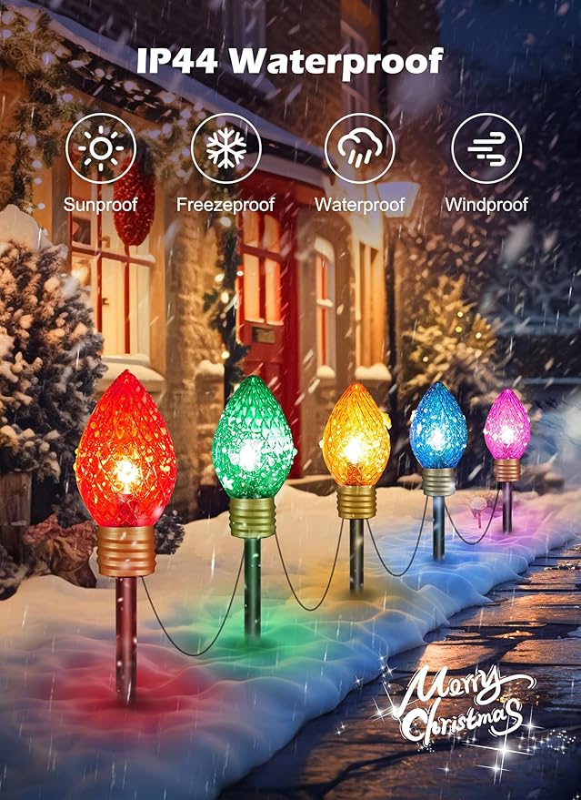 Strawberry Jumbo C9 Christmas Pathway Lights Outdoor - 2 Pack Total 17 Feet 10 LED C9 Christmas Lights, Jumbo Bulb Outdoor Decorations for Yard Lawn Holiday Outside