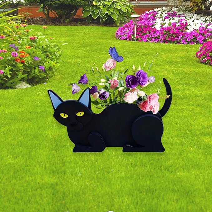 Black Cat Planter Plant Pots,Cute Garden Cat Flower Planter,Cat Planters Birthday Gifts for Women,Office,Indoor/Outdoor Decor(12.5 * 5.6 * 7.8in)