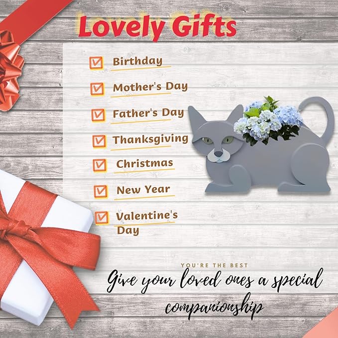 British Short Cat Planter Plant Pots,Cute Garden Cat Flower Planter,Cat Planters Birthday Gifts for Women,Office,Indoor/Outdoor Decor(12.5 * 5.12 * 7.8in)