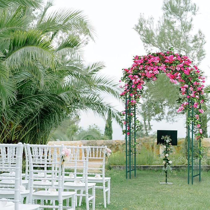 88in Steel Garden Arch Arbor Trellis for Climbing Plants Outdoor,Yard,Wide Sturdy Durable Garden Arch for Lawn,7.3ft Climbing Plants Decorative Wire Lattice,Outdoor Wedding Arch(Green)