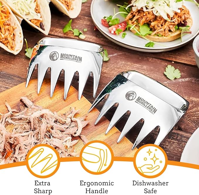 Meat Claws Meat Shredder for BBQ - Perfectly Shredded Meat, These Are The Meat Claws You Need - Best Pulled Pork Shredder Claw x 2 For Barbecue, Smoker, Grill (Solid Metal)