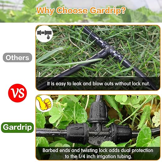 Upgraded 1/4" Drip Irrigation Tee Fittings:24 Pieces Leak Free Lock Barbed 3 Way Tee Connectors for 1/4 Inch Irrigation Tubing Quick Connect Parts for Garden Landscape System