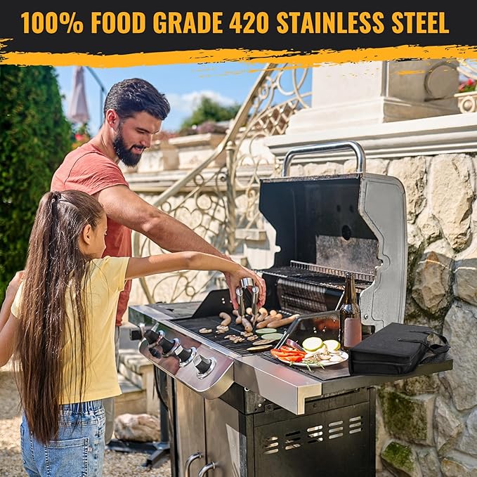 BBQ Grill Tools Set 16-inch Heavy Duty, 6 Pcs- Barbecue Utensils Kit for Camping, Kitchen, Outdoor Cooking,Suitable as a Gift for Men, Fathers, Friends