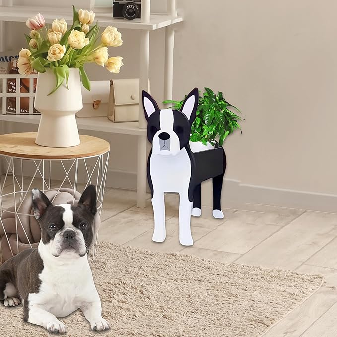 Boston Dog Planter Plant Pots,Cute Garden Dog Flower Planter,Dog Planters Birthday Gifts for Women,Office,Indoor/Outdoor Decor(9.45 * 6.73 * 13.39in)