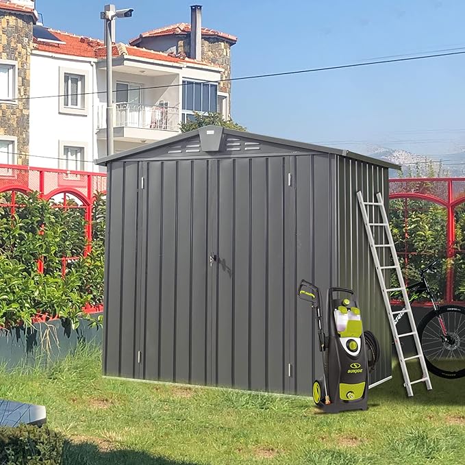 Domi 10β x 8β Outdoor Storage Shed, Metal Sheds Tool Storage Gable Roof with Lockable Door & Air Vents, Outdoor Galvanized Steel Sheds for Backyard,Garden,Patio,Lawn