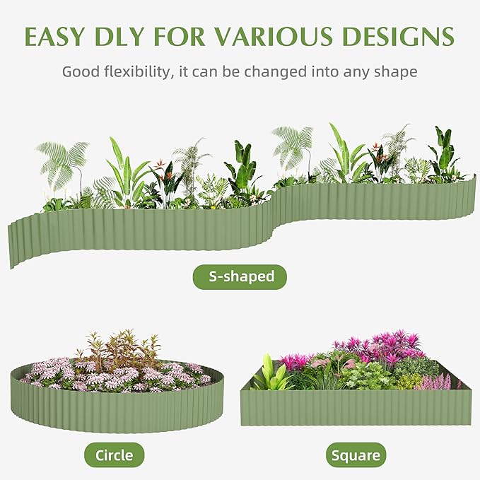 Metal Garden Edging Border, Corrugated Steel Landscaping, DIY for Lawn (Green, 6 Inch x 40FT)