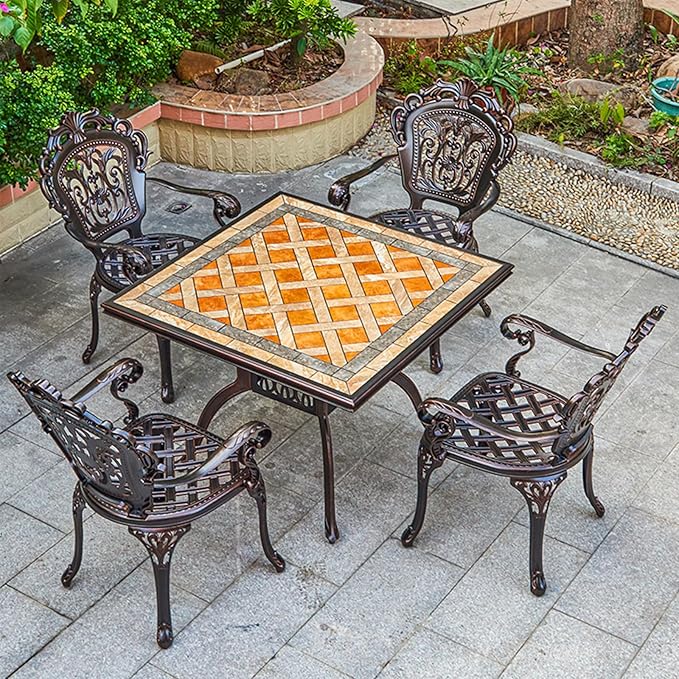 Outdoor Dining Chair Cast Aluminum Patio Chairs Set of 2 All-Weather Patio Dining Chair with Adjustable Feet for Backyard Garden (C-Style Finland Chair)