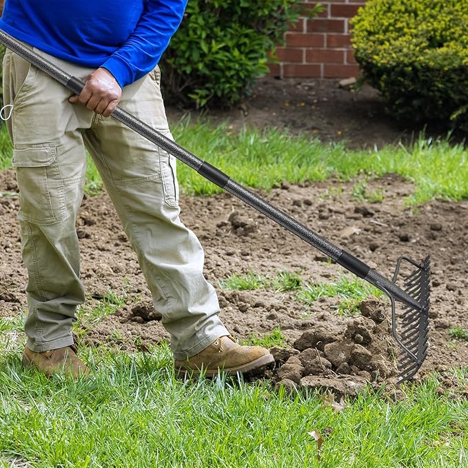 63'' Bow Rake ,17 Tines Metal Head Rakes with Stainless Steel Handle,Heavy Duty Garden Rake for Loosening Soil Gathering Leaf Leveling Lawn Farming Land Management Yarn Thatch Rake