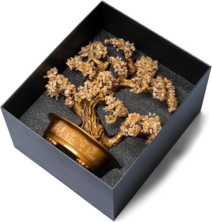 Natural Citrine Gemstone Crystal Bonsai Tree of Life(1,350 Gemstone Count) Large Feng Shui Money Chakra Tree for Luck and Wealth Desk Decoration 20 Inches