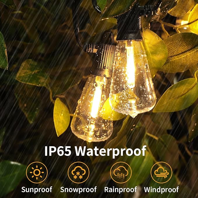 ZOTOYI Outdoor String Lights 100 FT, Waterproof IP65 LED Patio Lights with 52 ST38 Shatterproof Bulbs(2 Spare), Dimmable String Lights for Outside, Cafe, Bistro, Backyard, Garden Warm White