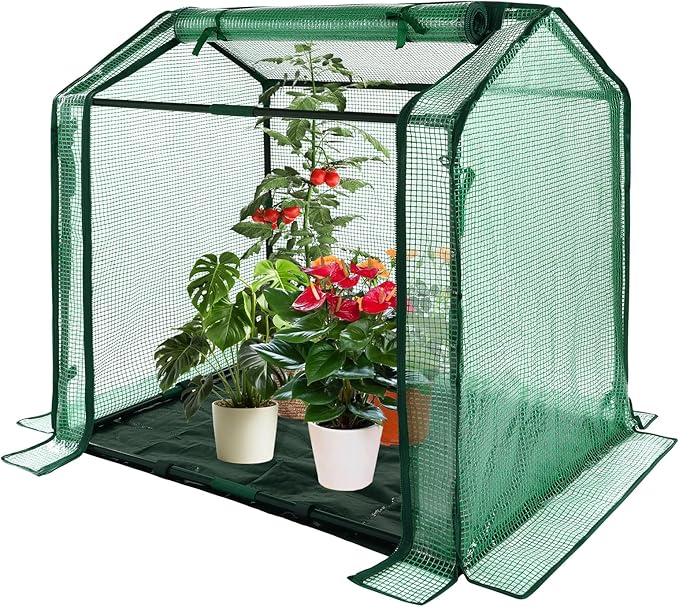 Ileading Small Greenhouse for Outdoor Indoor Portable Mini Garden Green House with Waterproof Pad, 4 Ground Stakes, 10 T-Shaped Plant Tags, Durable PE Plant Cover Tent, 33.5x23.2x32.5 Inch