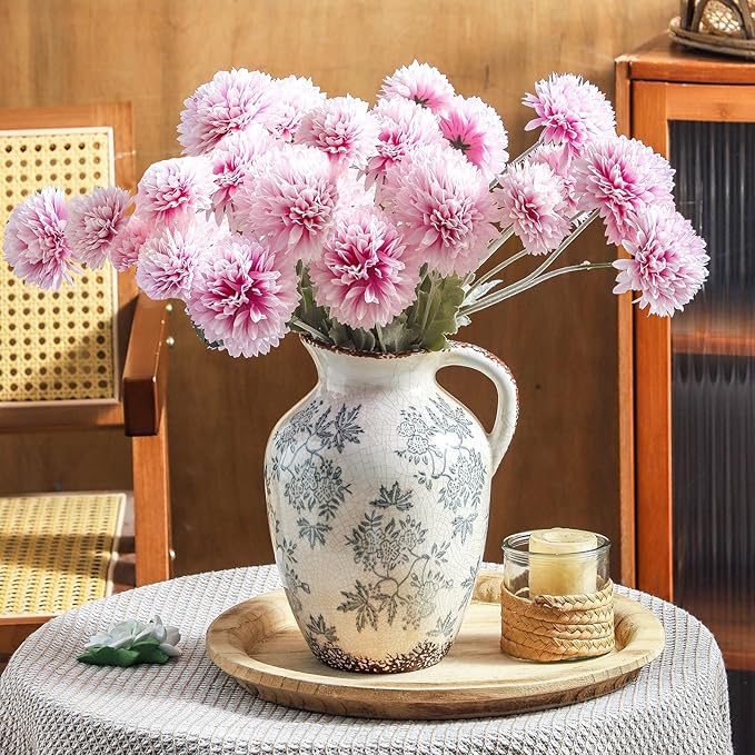 Enra Vintage vase with Handle,Blue and White Ceramic Decorative Flower vase, Chinoiserie Floral Vase,Large Rustic Vases for Home Decors, Living Room, Bookshelf, Office,9.7 inch