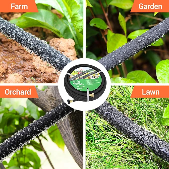 MAMIZO Soaker Hose Kit 150 ft 1/2", Solid Brass Connectors Rubber Longer Lasting, Heavy Duty Drip Hose to Save 70% Water, Soaker Hose for Garden, Lawn and Yard