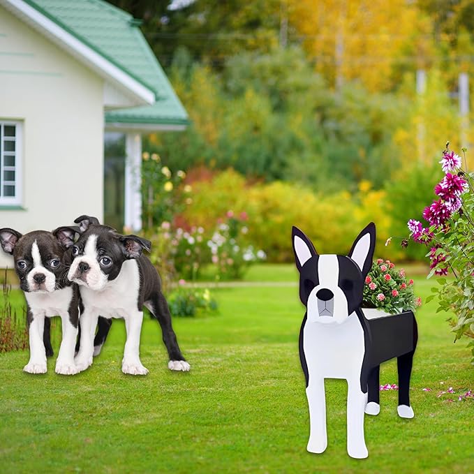 Boston Dog Planter Plant Pots,Cute Garden Dog Flower Planter,Dog Planters Birthday Gifts for Women,Office,Indoor/Outdoor Decor(9.45 * 6.73 * 13.39in)