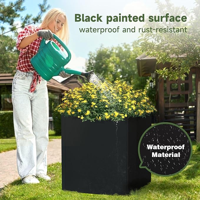 Steel Planter Box-26"x26"x26"-Large Square Planter Box-Outdoor Indoor-Cube Steel Planter Heavy Duty Black Metal Planter Flower Pot Commercial Residential for Home Garden Porch Hotel Patio