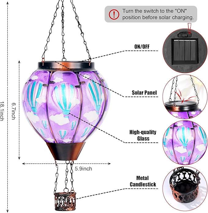 Solar Lantern Outdoor Waterproof, Hanging for Backyard Porch Patio Lawn Pathway Decor, Yard Decorations, Hot Air Balloon Garden Gifts, Cardinal-2, Sol-Purpl-Us2