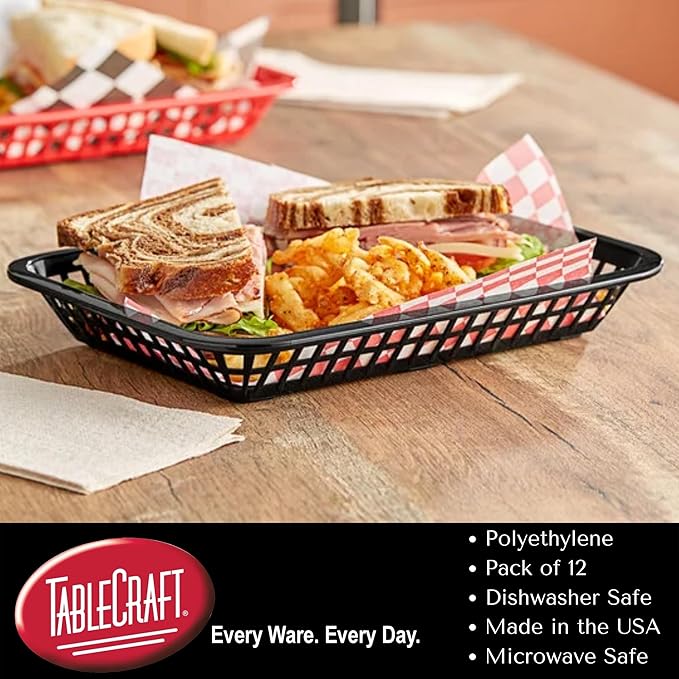 TableCraft C1074Y Oval Cash and Carry Basket, Yellow, Stackable Plastic Food Baskets, 9.31" x 6.18" x 1.88", Pack of 12, Dishwasher Safe