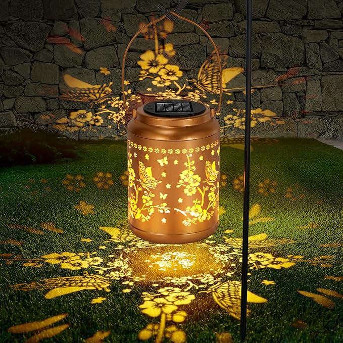 Garden Decor Birthday Gifts for Women, Butterfly Solar Lanterns Outdoor Decoration, Mothers Day Gifts for Mom Grandma, Hanging Solar Lights Outside for Yard, Patio, Backyard, Porch (2 Pack)