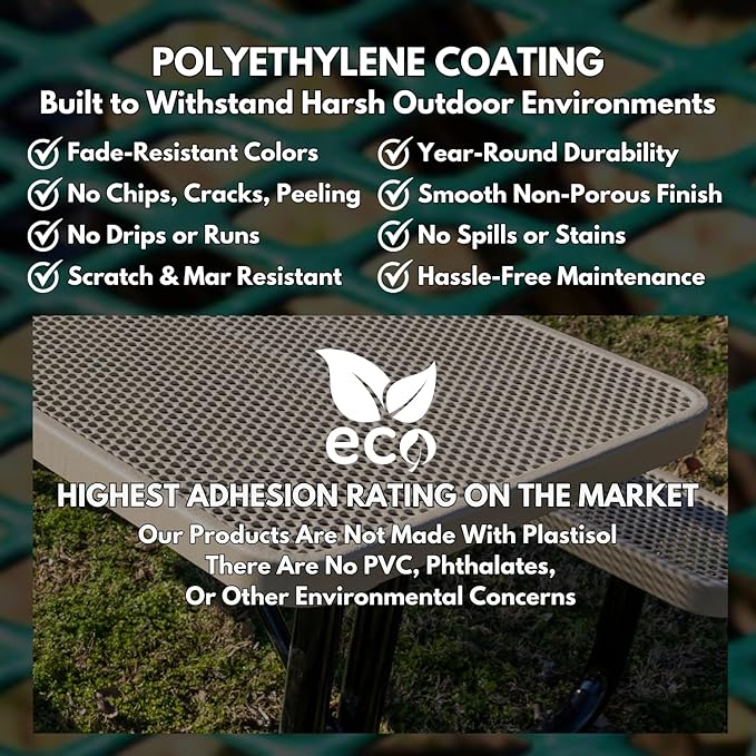 Heavy-Duty Portable Outdoor Picnic Table, Thermoplastic Coated Punched Steel Commercial-Grade Patio Dining Furniture Made in America (6ft Rectangular, Textured Gold Vein)