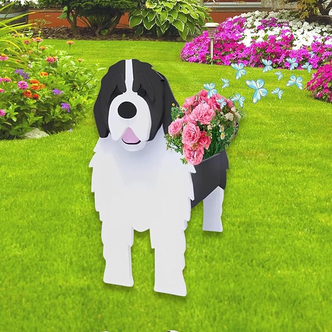 Newfoundland Dog Planter Plant Pots,Cute Garden Dog Flower Planter,Dog Planters Birthday Gifts for Women,Office,Indoor/Outdoor Decor(9.45 * 6.77 * 13.99in)