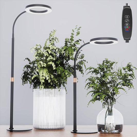 bseah Grow Light, Plant Light for Indoor Plants 2 Pack, Full Spectrum Desk Grow Lamp with Pedestal, Automatic Timer for 3H/9H/12H, 10 Dimmable Levels, Height Adjustable