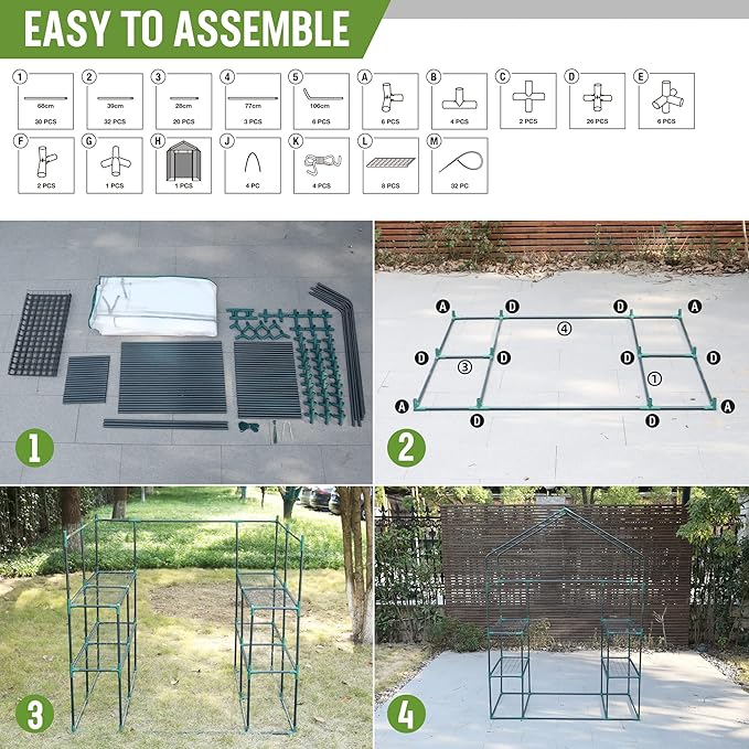 WORKPRO Greenhouse, 56” x 56” x 77” Heavy Duty Walk in Greenhouses for Outdoors with Screen Windows, Thicken PE Cover, 3 Tier 8 Shelves Portable Green House Kit for Patio, Backyard and Porch