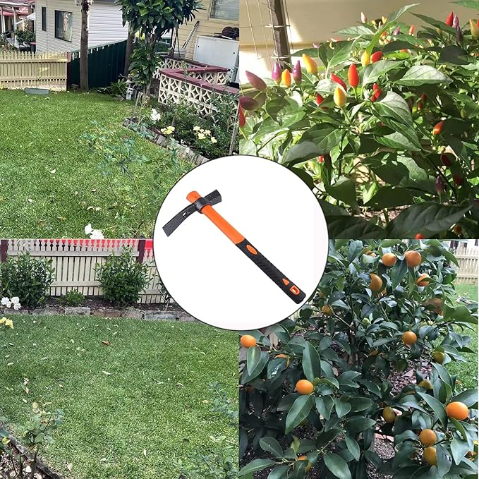 Dual Head Hammer Hoe with Heavy Duty Forged Adze and Ergonomic Non-Slip Handle for Gardening, Hunting, Landscaping Outdoor 39mm/15-Inch