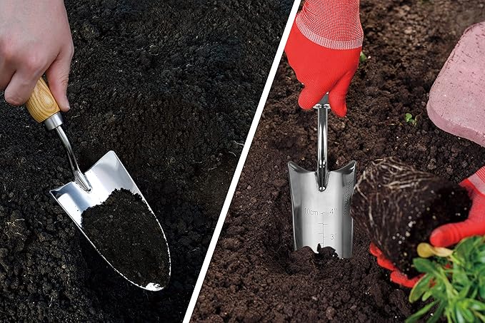 Gardtech Garden Tool Set, 5 Pcs Gardening Tool Set with Weeder Puller, Dibber, Transplanter, Big Trowel, 5-Claw Cultivator - Wooden Handle Heavy Duty Stainless Steel Gardening Hand Tools