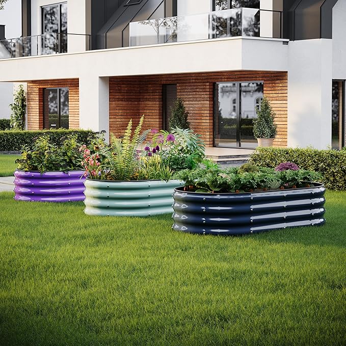 Galvanized Metal Planter Round Raised Garden Bed Kit for Gardening Outdoor,3x3x1ft Grow Garden Box Raised Flower Bed,Round Galvanized Planter Outdoor Large Metal Fire Pit Ring