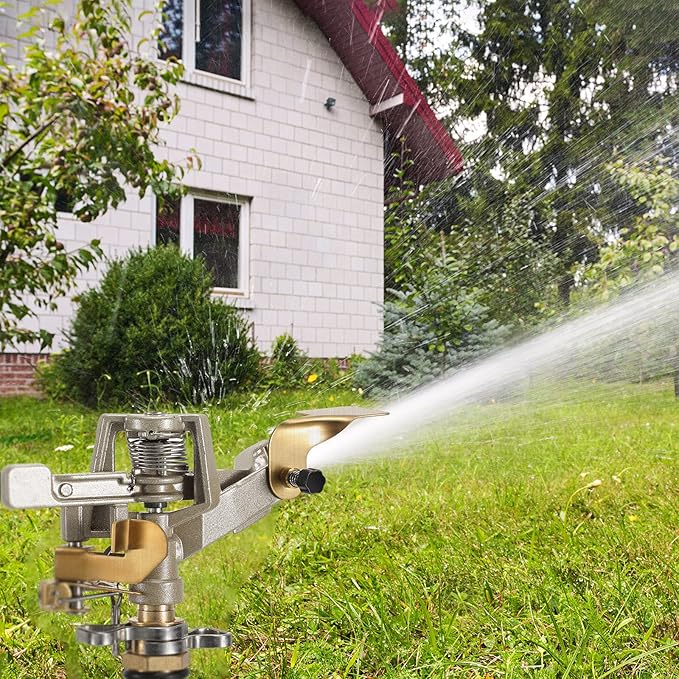 Impact Sprinkler Head Brass Pulsating Sprinkler Lawns Garden Adjustable 360 Degrees Watering Heavy Duty Sprinkler Head with Nozzles for Yard and Grass Irrigation (9 Pieces)