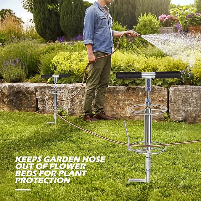 Walensee 32" Garden Hose Guide Spike Right Angle Hose Pulling Stand, Heavy Duty Metal Hose Reel for Garden Corner Auxiliary Watering Hose Reel, Lawn & Garden Watering Equipment, Plant Flower Protector