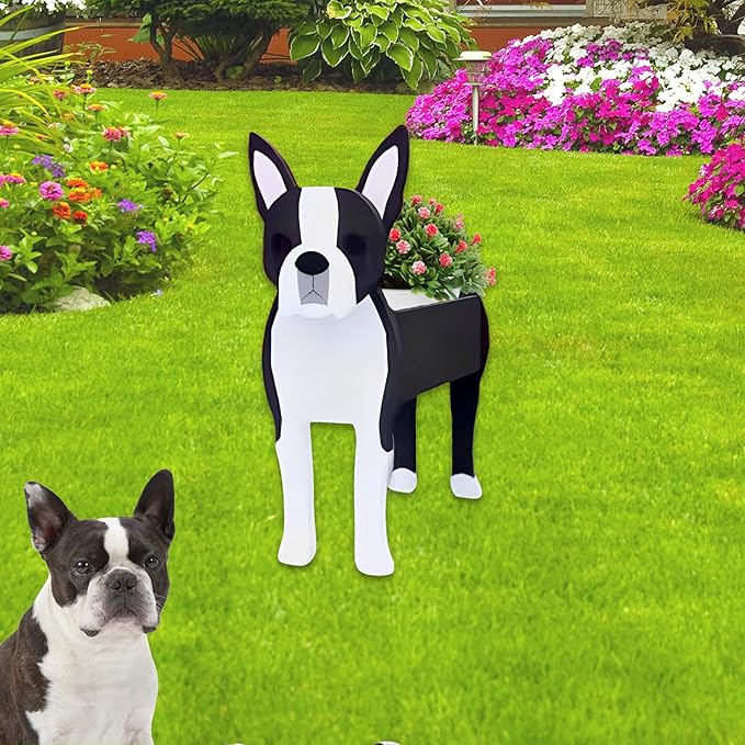 Boston Dog Planter Plant Pots,Cute Garden Dog Flower Planter,Dog Planters Birthday Gifts for Women,Office,Indoor/Outdoor Decor(9.45 * 6.73 * 13.39in)