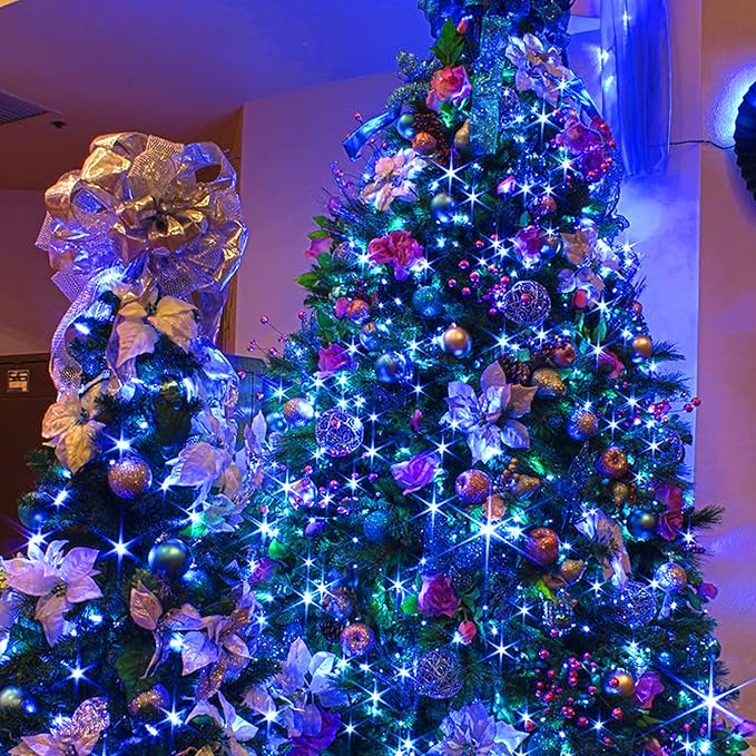 TW SHINE Blue Christmas Lights, 20FT 100 Count Incandescent Christmas Mini Tree String Lights, Waterproof Christmas Decorations for Outdoor Indoor Xmas Patio Home Party Garden Yard Decor
