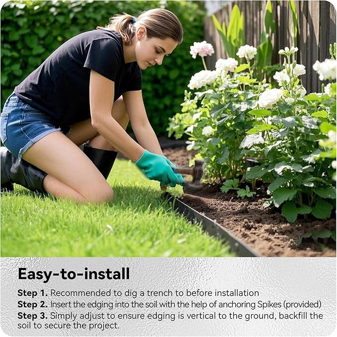 Worth Galvanized Steel Landscape Edging 4.5" x100' Metal Garden Edging Roll Flexible Bender Border with 31Pcs Stakes for Lawn, Flower Bed Edges, Black