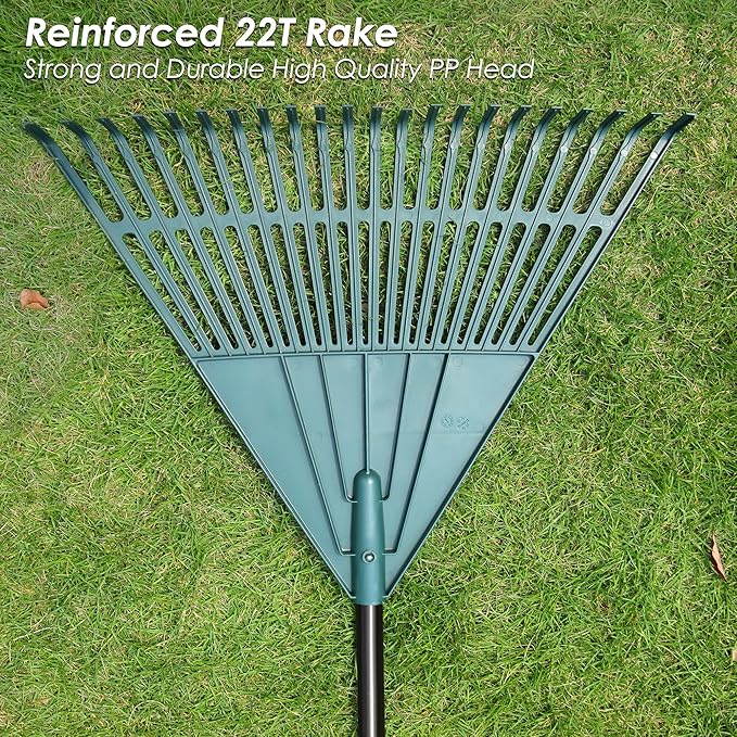 ORIENTOOLS Garden, Adjustable Lightweight Steel Poly Shrub Rake, Plastic Head, 22 Tines, 42 to 60 inches (Black Handle)