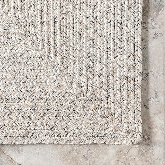 nuLOOM 6' x 9' Solid Hand Braided Indoor/Outdoor Area Rug, Pet-Friendly, High Traffic, Weather Resistant, for Patio, Balcony, Bedroom, Living Room, Dining Room, Wynn Ivory