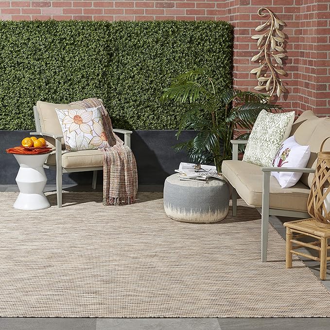 Nourison Positano Indoor-Outdoor Beige 5' x 7' Area Rug, Easy Cleaning, Non Shedding, Bed Room, Living Room, Dining Room, Backyard, Deck, Patio (5x7)