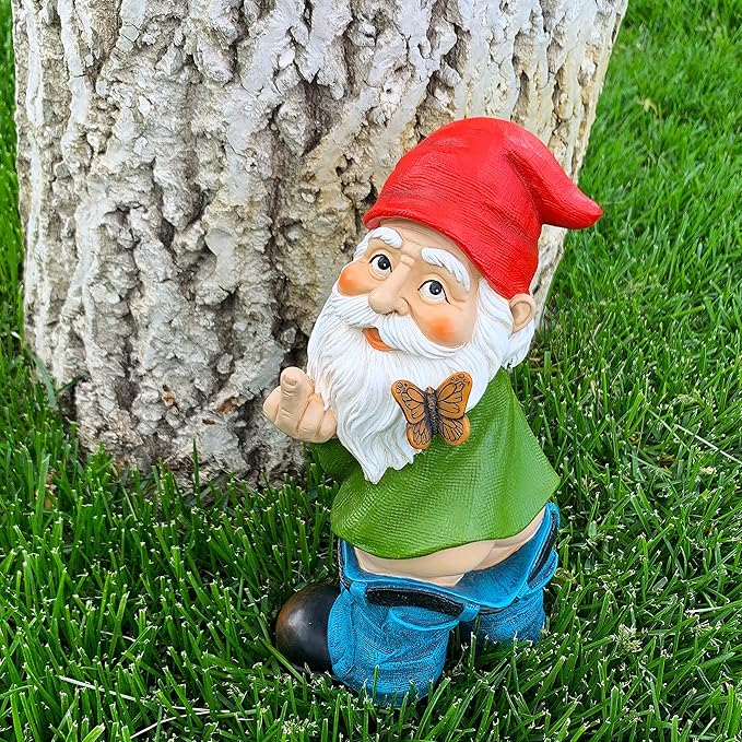 Mood Lab Garden Gnome - Pants Down Gnome - 9.3 Inch Tall Statue Lawn Garden Figurine - for Outdoor or House Decor