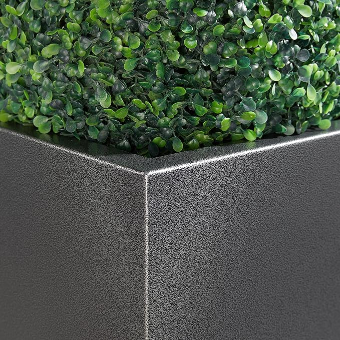 Metallic Heavy Tall Outdoor/Indoor Planter Box, Rectangular, 14Lx14Wx30H Inches, 25LBS/PC, Dark Gray, No Assembly Required and Seamless, Set of 2