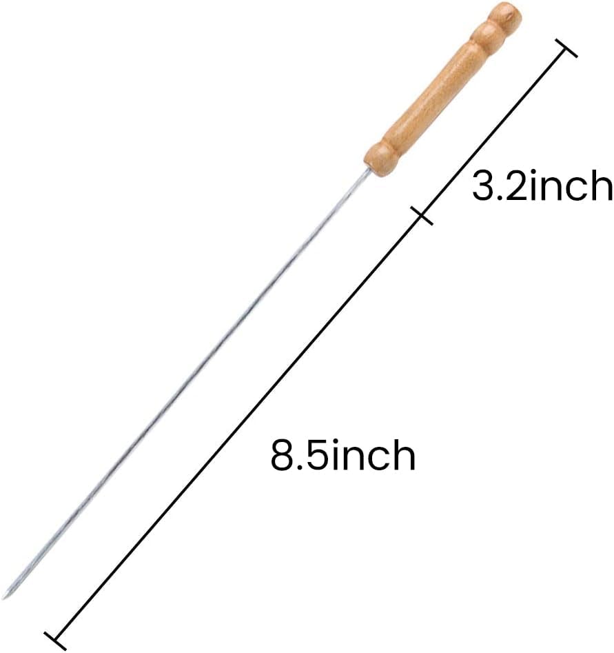 HAKSEN 12 PCS Barbecue Skewers with Wood Handle Marshmallow Roasting Sticks Meat Hot Dog Fork Best for BBQ Camping Cookware Campfire Grill Cooking, Stainless Steel,11.7 Inches(Including Handle)