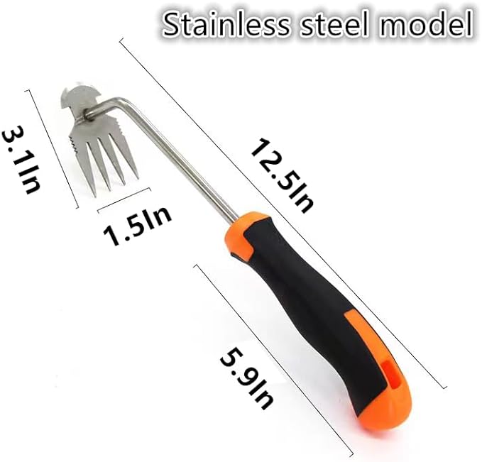 Weed Removal Tool, 2025 New Garden Weeding Tools Manganese Steel Hand Weeder Tool with Handle, 4 Teethes Dual Purpose Manual Weeders Tool Weed Pulling Tool for Garden (Rubber Handle)