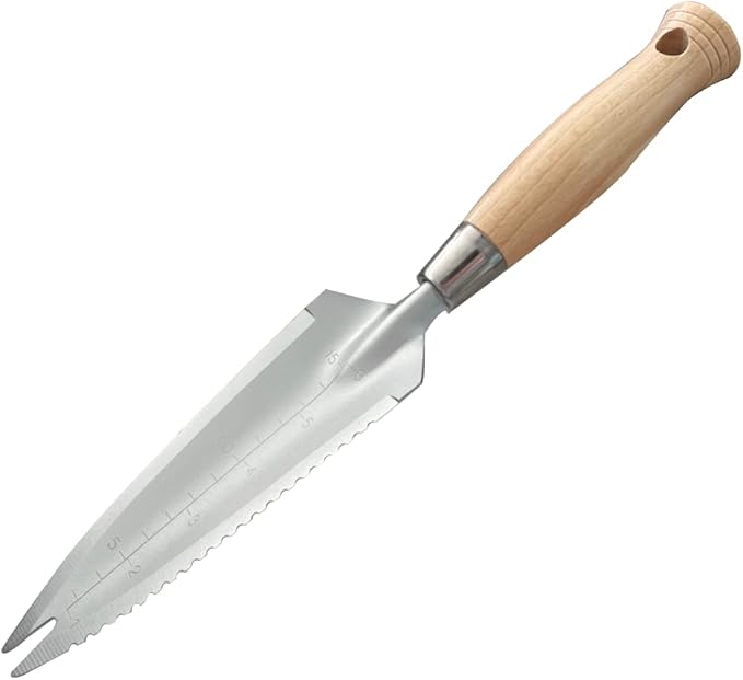 SUMIO 13.3" Alloy Steel Garden Trowel with Forked Tip and Depth Markings, Weeding Knife for Root Cutting, Transplanting, Digging, and Slit Weeding